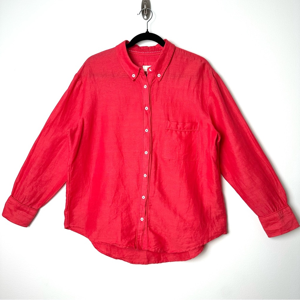 Anthropologie Maeve Casual Classic Boxy Fit Button Up Linen Blend Beachy Shirt